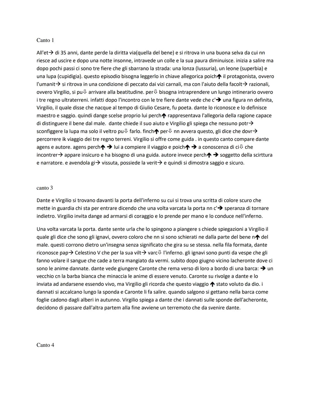 Canto 1
All'etdi 35 anni, dante perde la diritta via(quella del bene) e si ritrova in una buona selva da cui nn
riesce ad uscire e dopo una 
