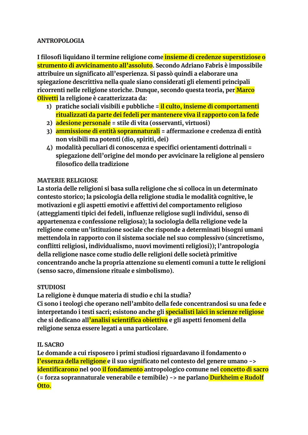 ANTROPOLOGIA
I filosofi liquidano il termine religione come insieme di credenze superstiziose o
strumento di avvicinamento all'assoluto. Sec