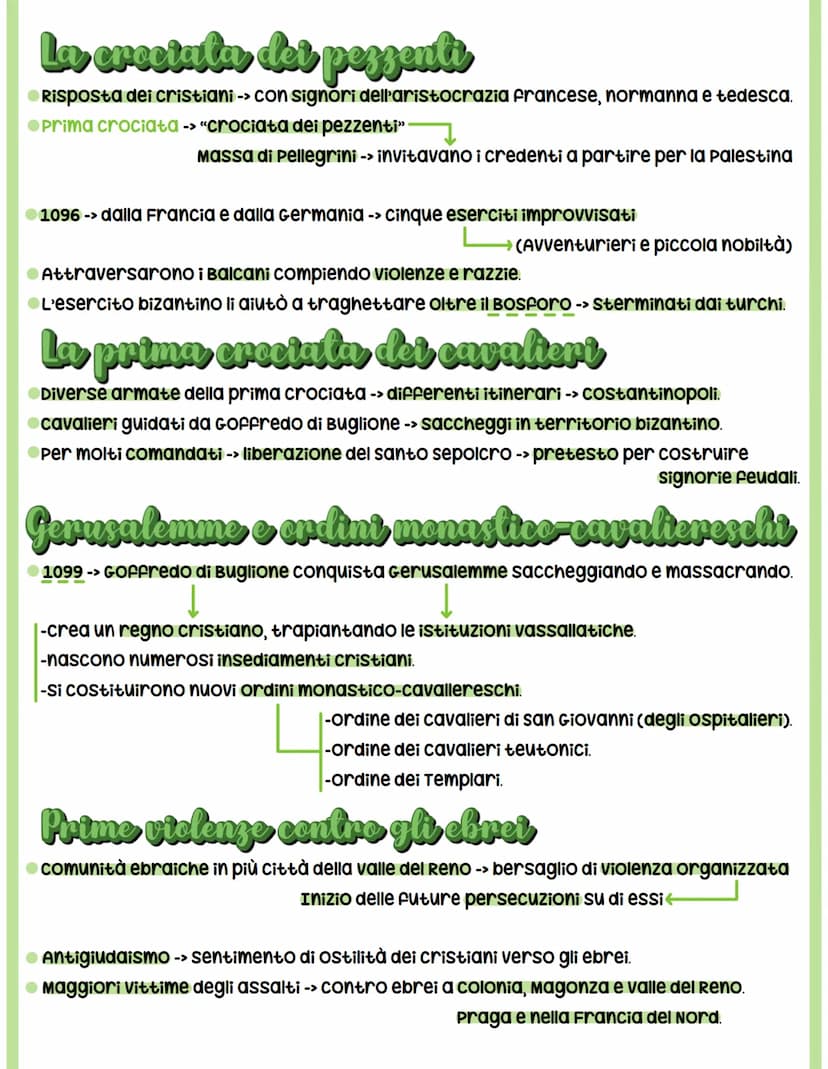 Le Crestate
Cosa fureno lo creciate
●crociate -> spedizioni militari in Terrasanta, iniziate nel 1096, fino al 1270.
Obiettivo: strappare al