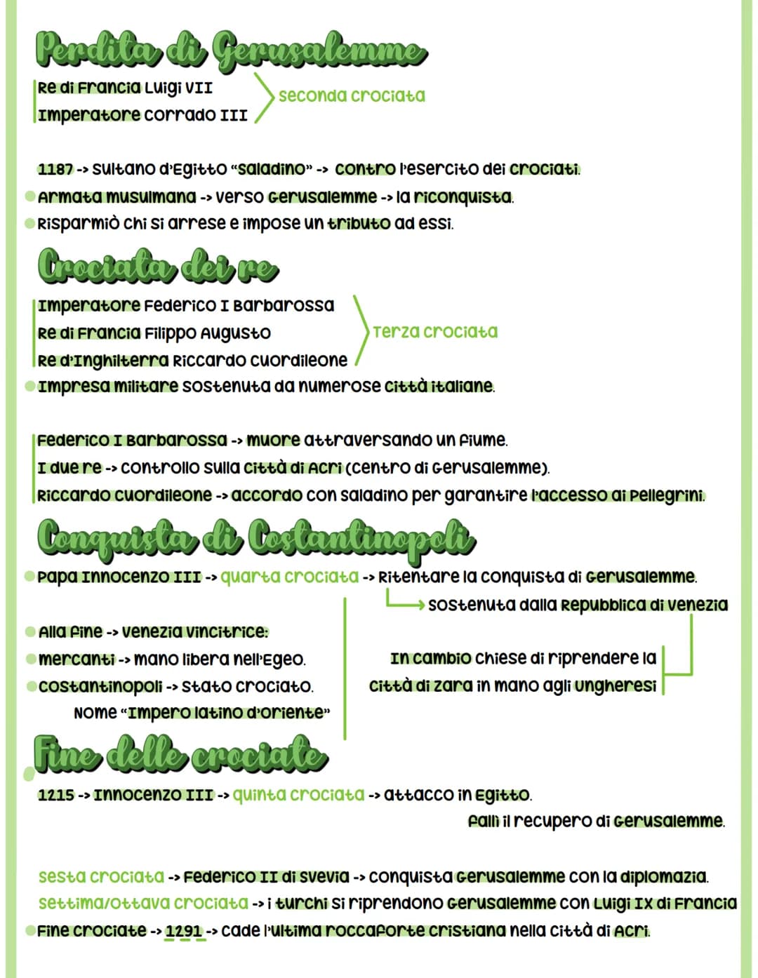 Le Crestate
Cosa fureno lo creciate
●crociate -> spedizioni militari in Terrasanta, iniziate nel 1096, fino al 1270.
Obiettivo: strappare al