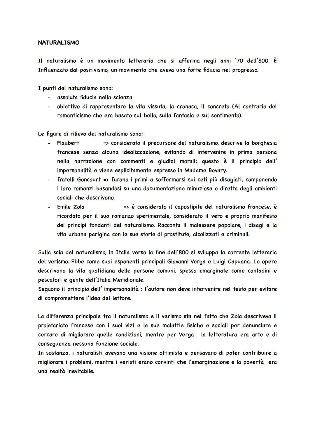 NATURALISMO
Il naturalismo è un movimento letterario che si afferma negli anni '70 dell'800. È
Influenzato dal positivismo, un movimento che