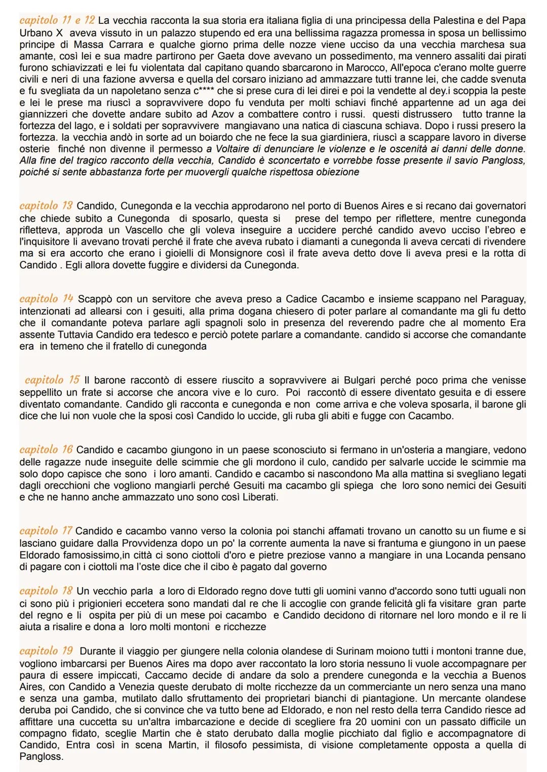 Riassunto capitoli CANDIDO O L'OTTIMISMO di Voltaire
capitolo 1 Candido è un ragazzo sensibile e buono, è figlio della sorella del barone Th