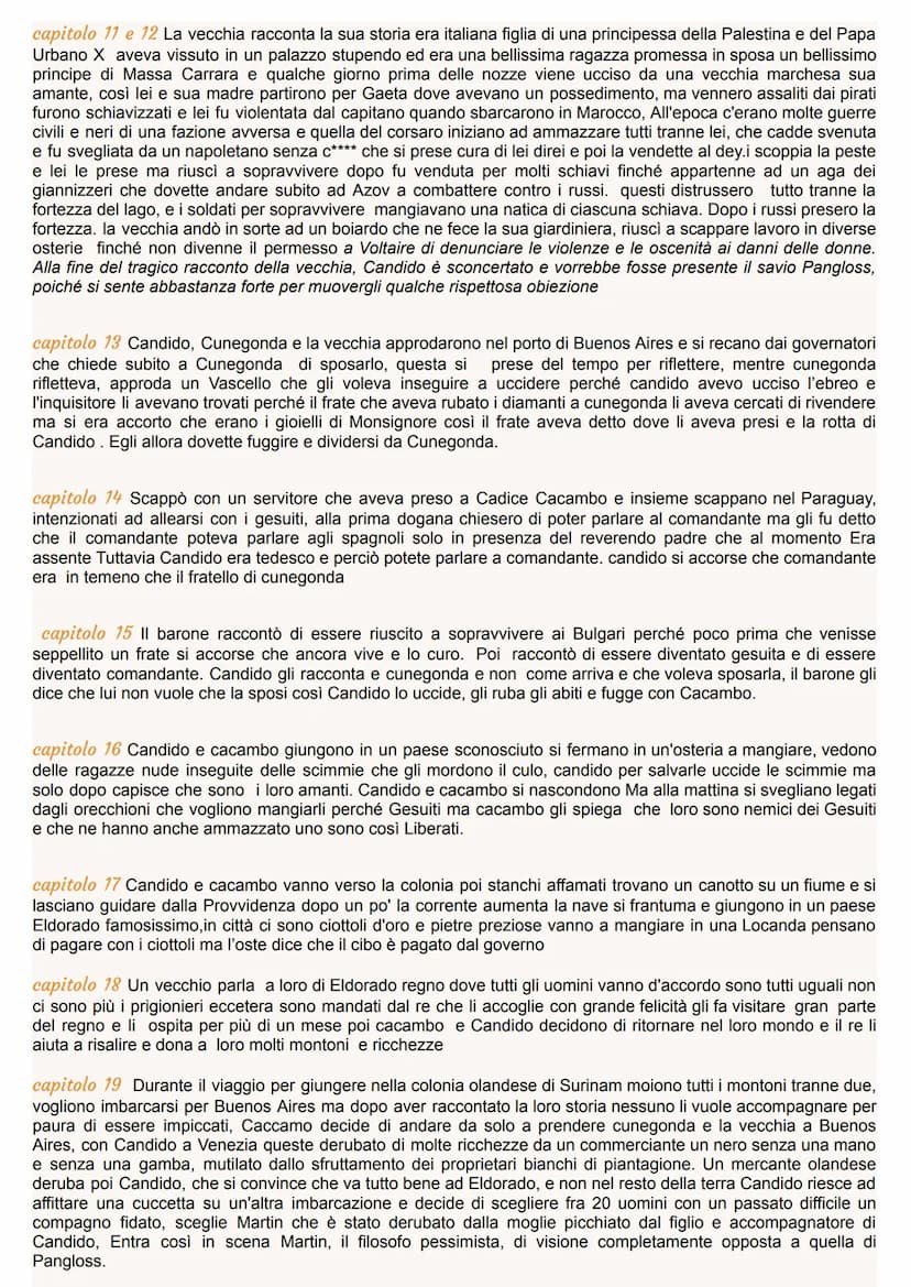 Riassunto capitoli CANDIDO O L'OTTIMISMO di Voltaire
capitolo 1 Candido è un ragazzo sensibile e buono, è figlio della sorella del barone Th