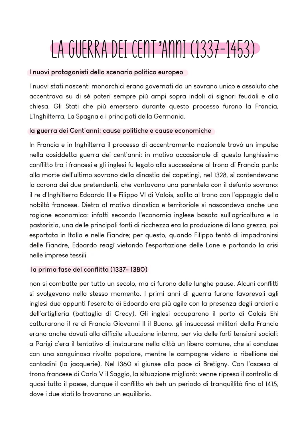 LA GUERRA DEI CENT'ANNI (1337-1453)
I nuovi protagonisti dello scenario politico europeo
I nuovi stati nascenti monarchici erano governati d