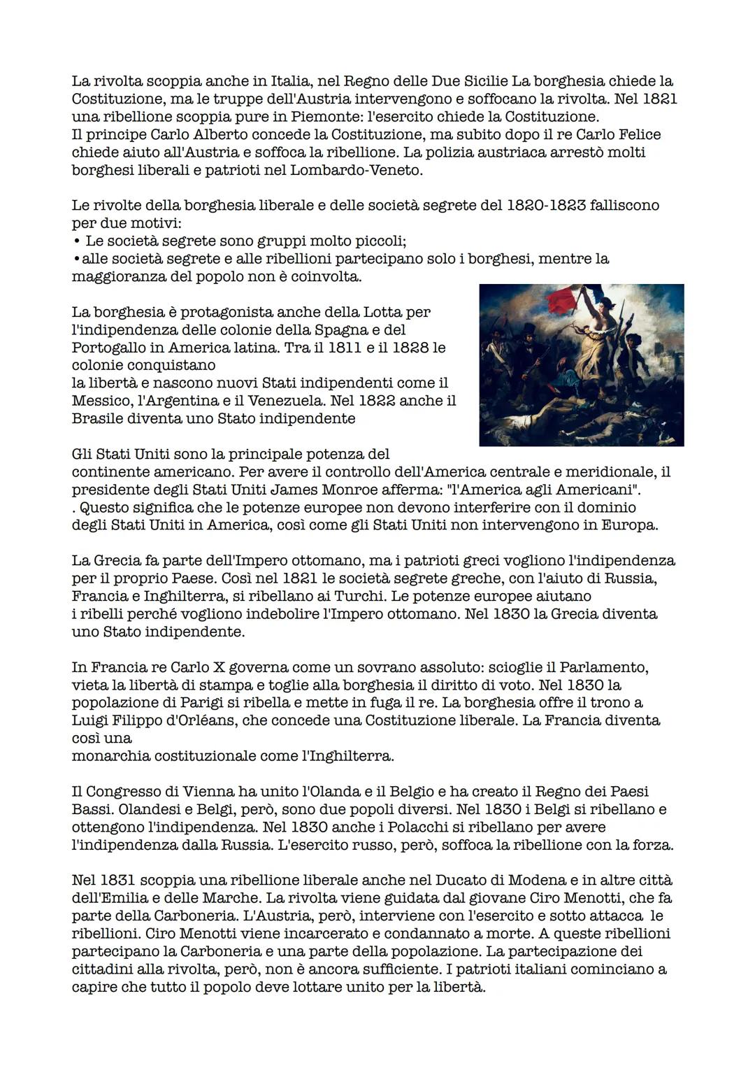 La restaurazione
Dopo la sconfitta di Napoleone, nel 1815 i rappresentanti delle potenze europee si
riuniscono nel Congresso di Vienna per d