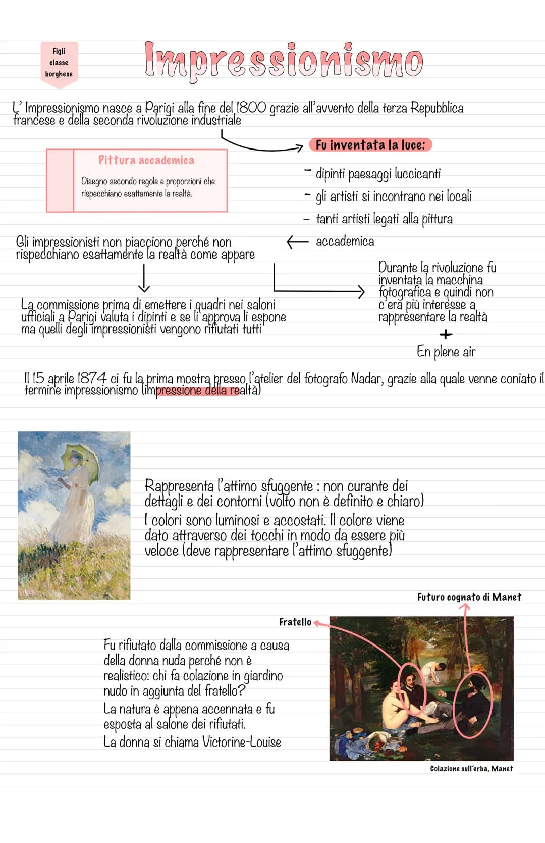 Impressionismo
L'Impressionismo nasce a Parigi alla fine del 1800 grazie all'avvento della terza Repubblica
francese e della seconda rivoluz