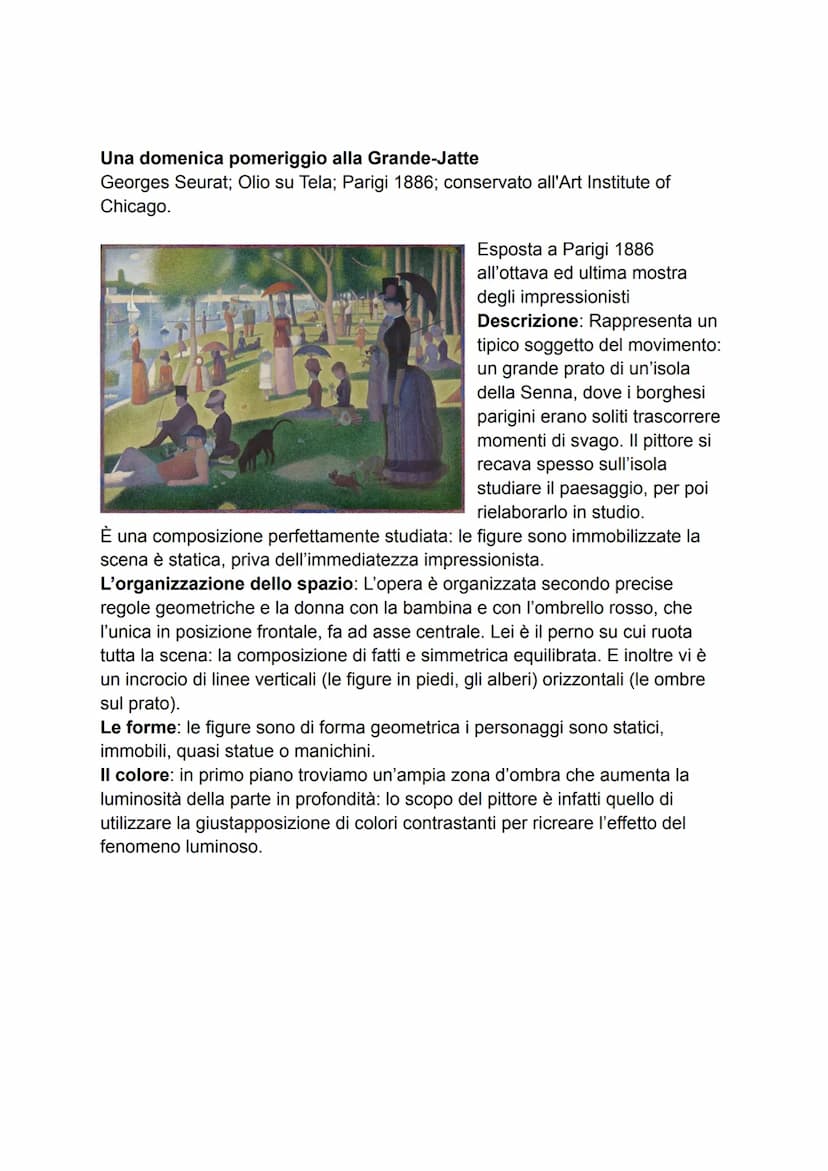 ARTE POST IMPRESSIONISMO
Origine
Il post-impressionismo si sviluppa a partire dal 1880. In particolare tra il 1884
e il 1886 Georges Seurat 