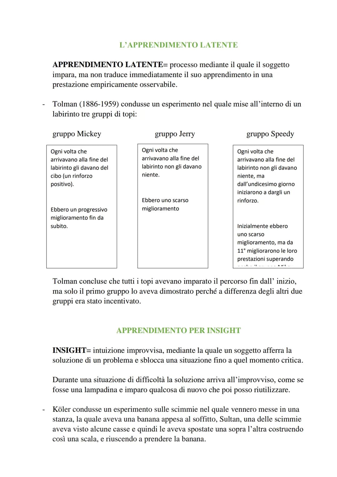 RIASSUNTO
APPRENDIMENTO= qualsiasi variazione del comportamento di un soggetto
indotta dall'esperienza
L'APPRENDIMENTO-
COMPORTAMENTO= rispo