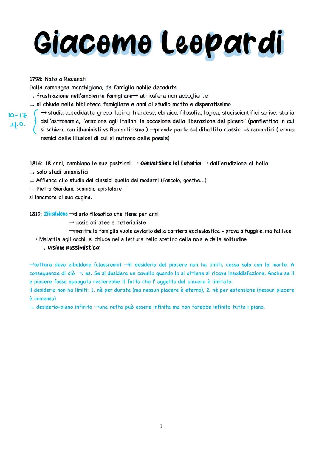 # Giacomo Leopardi

1798: Nato a Recanati

Dalla compagna marchigiana, da famiglia nobile decaduta
L. frustrazione nell'ambiente famigliare 