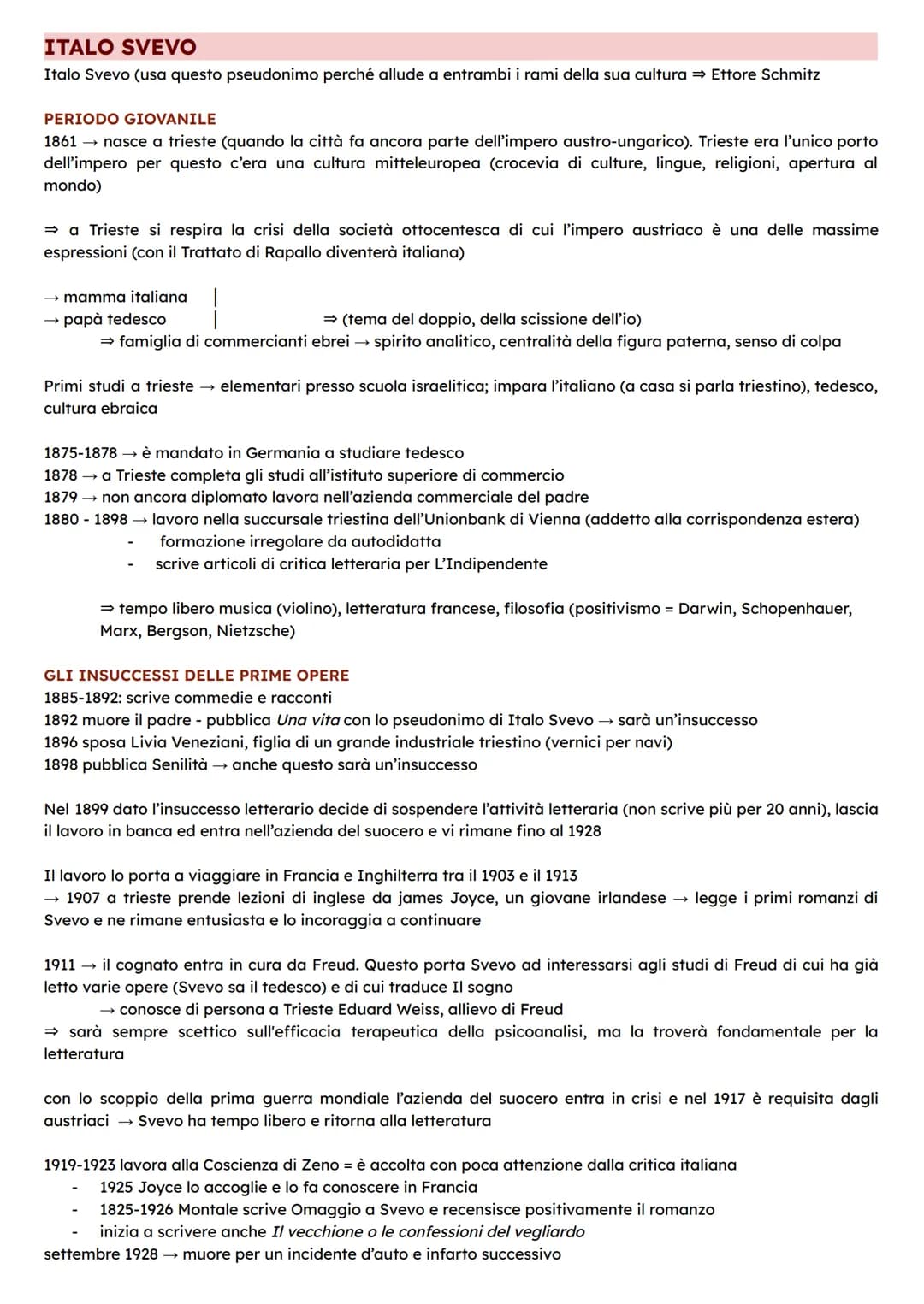 ITALO SVEVO
Italo Svevo (usa questo pseudonimo perché allude a entrambi i rami della sua cultura ⇒ Ettore Schmitz
PERIODO GIOVANILE
1861 → n