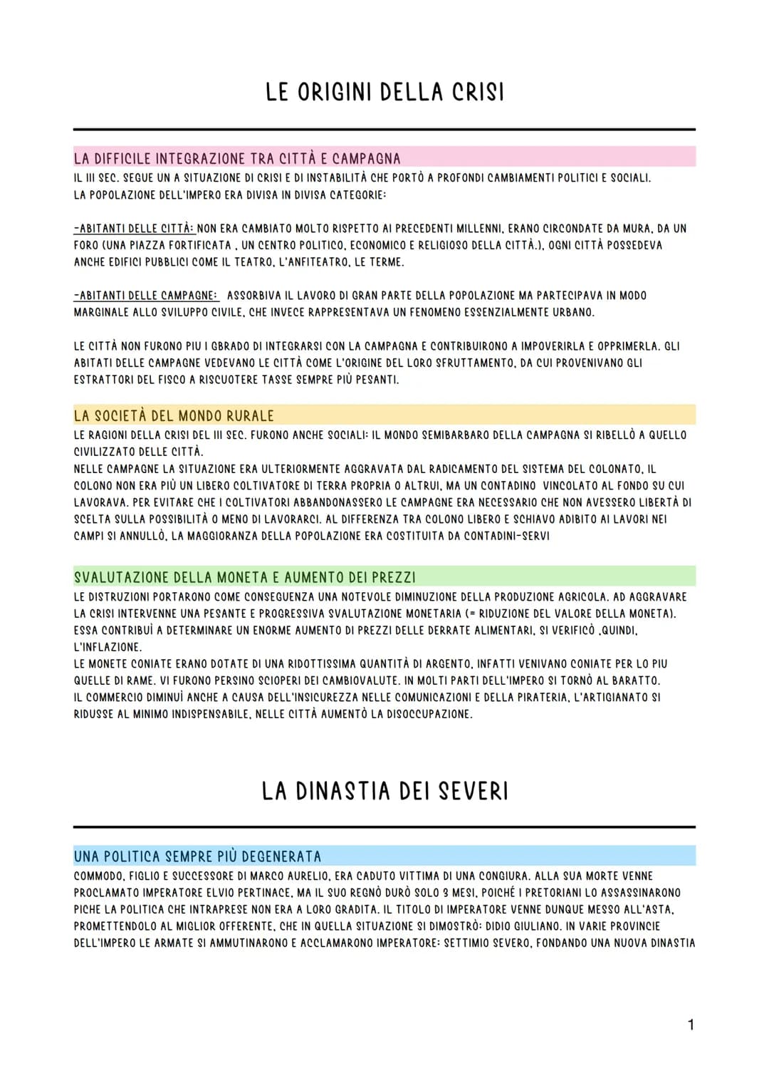 LE ORIGINI DELLA CRISI
LA DIFFICILE INTEGRAZIONE TRA CITTÀ E CAMPAGNA
IL III SEC. SEGUE UN A SITUAZIONE DI CRISI E DI INSTABILITÀ CHE PORTÒ 