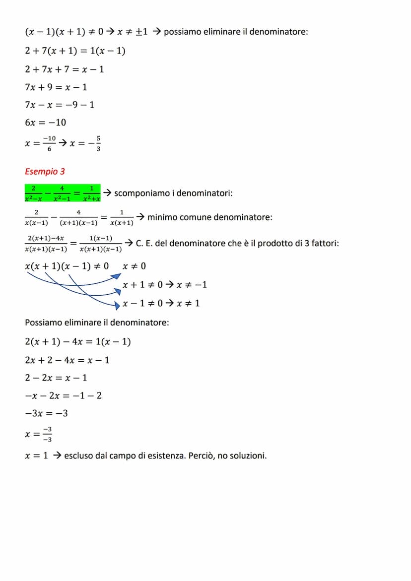 FRAZIONE ALGEBRICA: rapporto tra 2 espressioni letterali:
ESEMPI:
Esempio:
x+1
x+1
x(x+2)
LE FRAZIONI ALGEBRICHE
Condizioni di esistenza di 