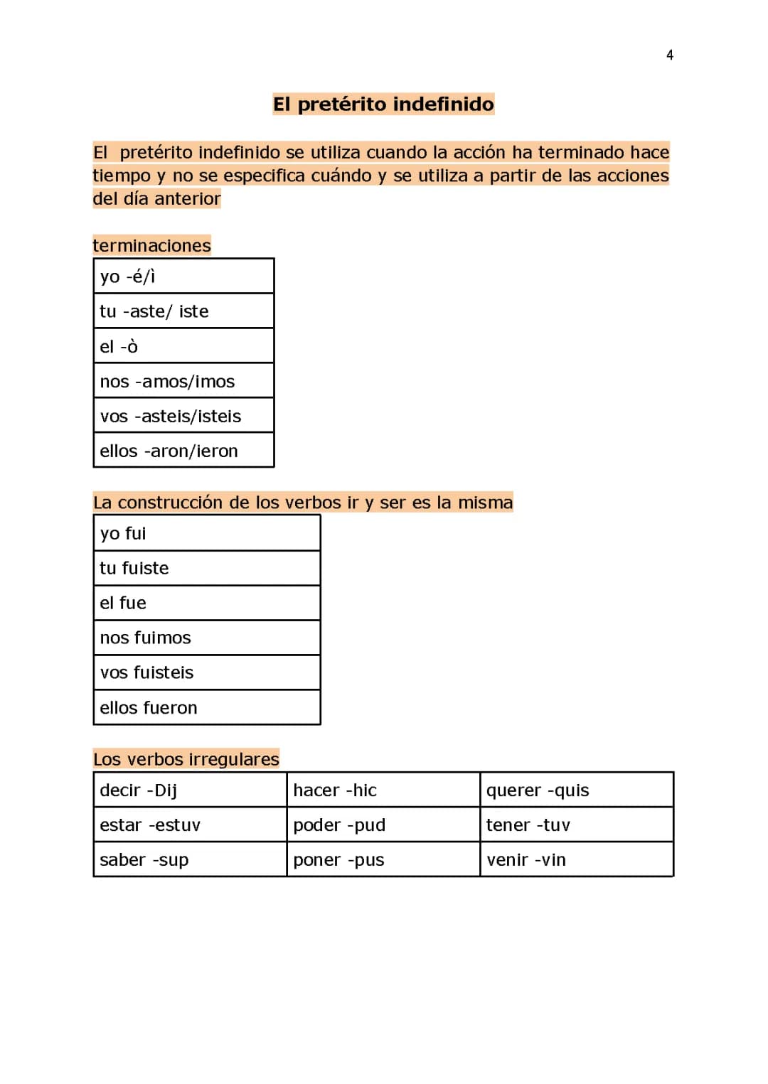 Ejercicios de Pretérito Indefinido: Irregulares, PDF y Ejemplos