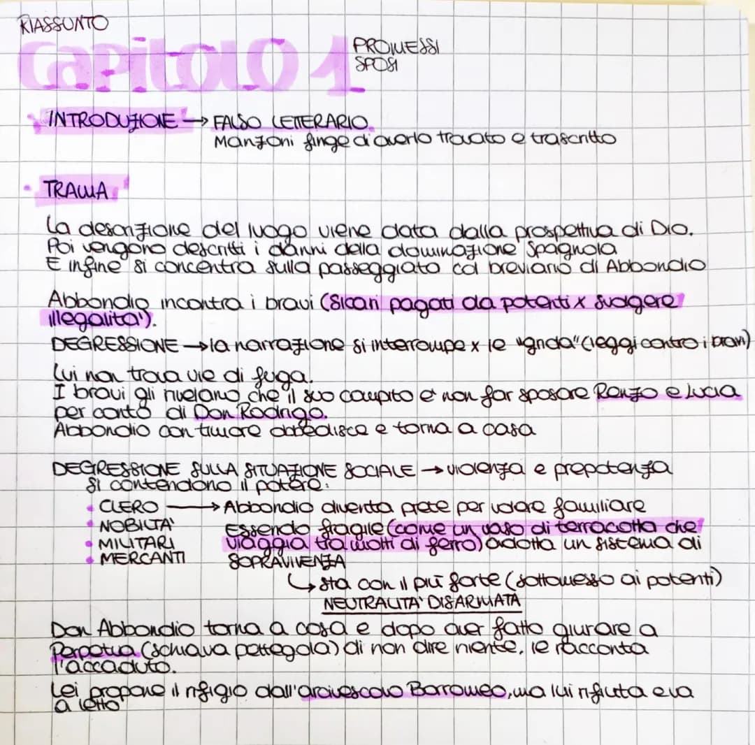 riassunto e spiegazione promessi sposi cap. 1