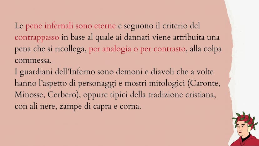 L'INFERNO DI DANTE
Dante, il personaggio protagonista del poema, si trova smarrito
in una pericolosa selva da cui non riesce a fuggire. Gli 