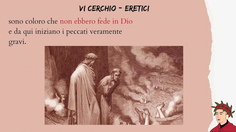 L'INFERNO DI DANTE
Dante, il personaggio protagonista del poema, si trova smarrito
in una pericolosa selva da cui non riesce a fuggire. Gli 