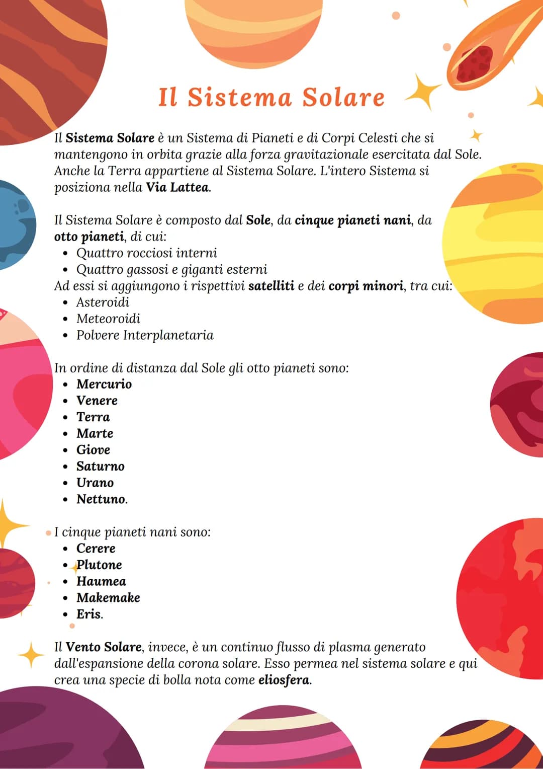 Il Sistema Solare
Il Sistema Solare è un Sistema di Pianeti e di Corpi Celesti che si
mantengono in orbita grazie alla forza gravitazionale 