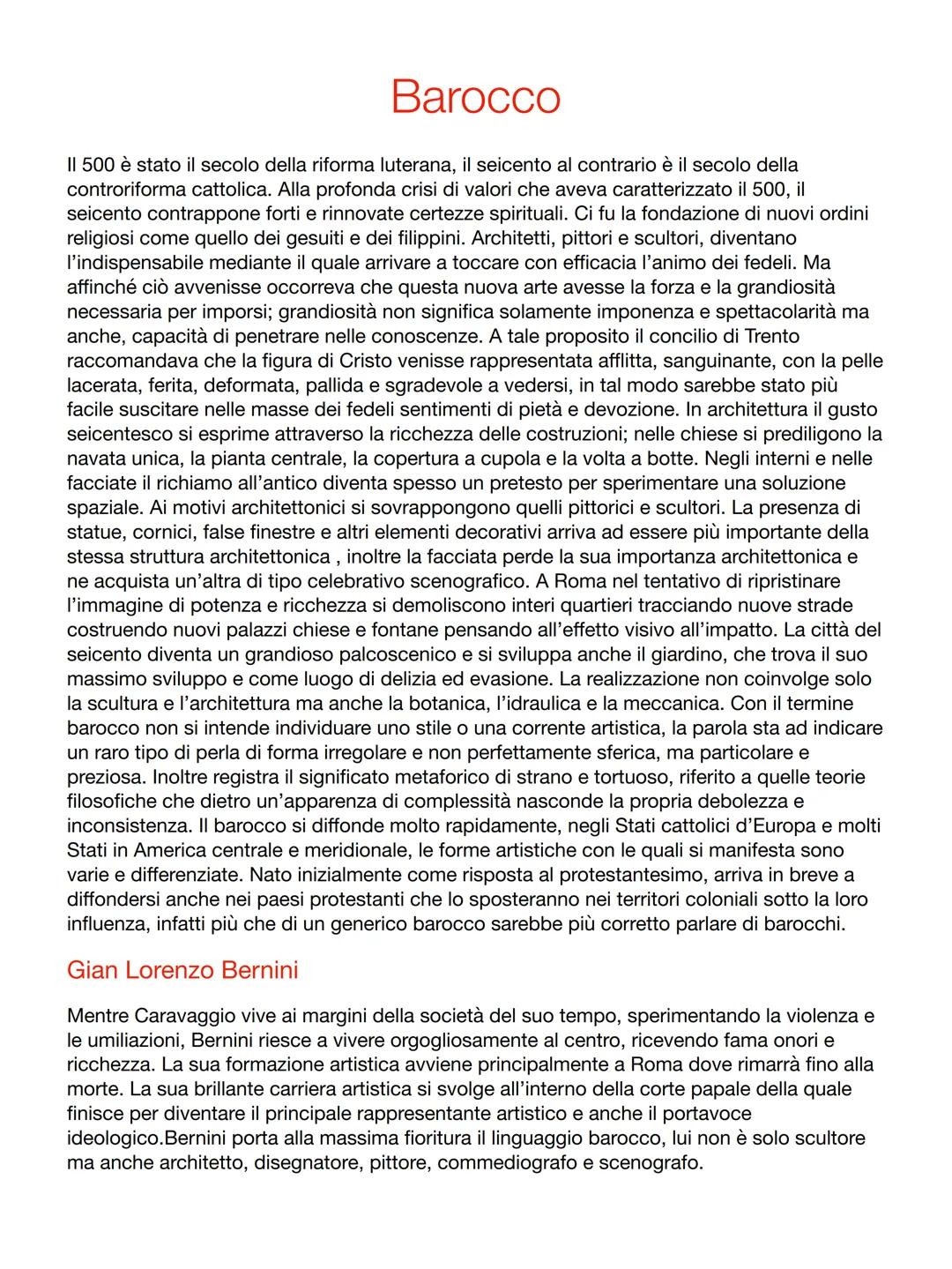 # Barocco

II 500 è stato il secolo della riforma luterana, il seicento al contrario è il secolo della
controriforma cattolica. Alla profond