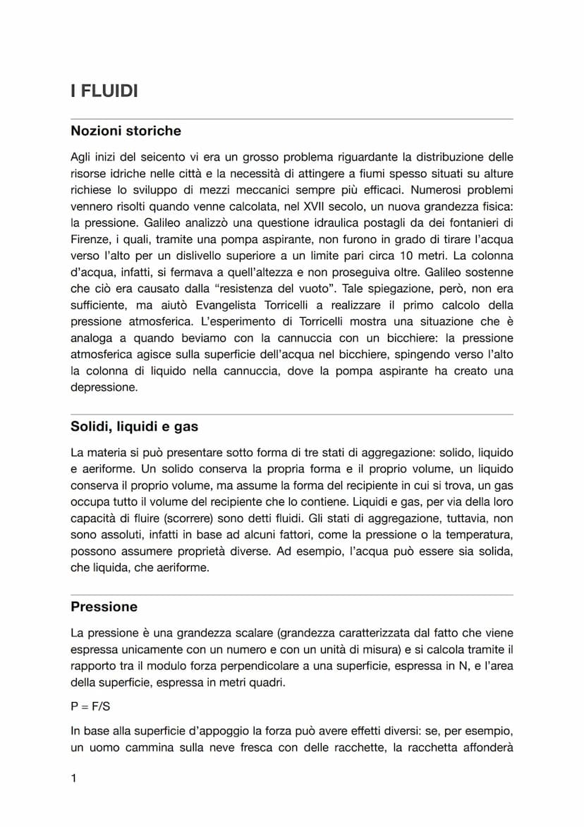 I FLUIDI
Nozioni storiche
Agli inizi del seicento vi era un grosso problema riguardante la distribuzione delle
risorse idriche nelle città e