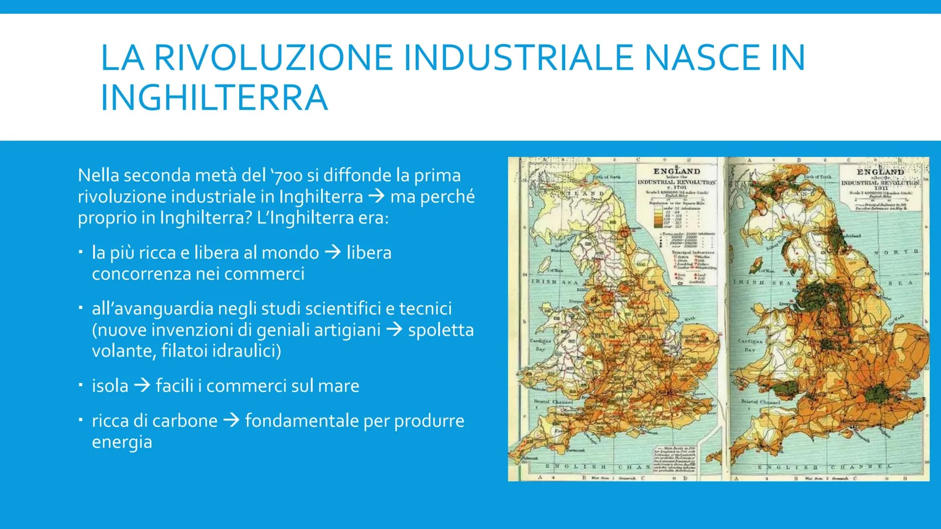 NHIL
CPHER
LA RIVOLUZIONE
INDUSTRIALE LA RIVOLUZIONE INDUSTRIALE NASCE IN
INGHILTERRA
Nella seconda metà del '700 si diffonde la prima
rivol