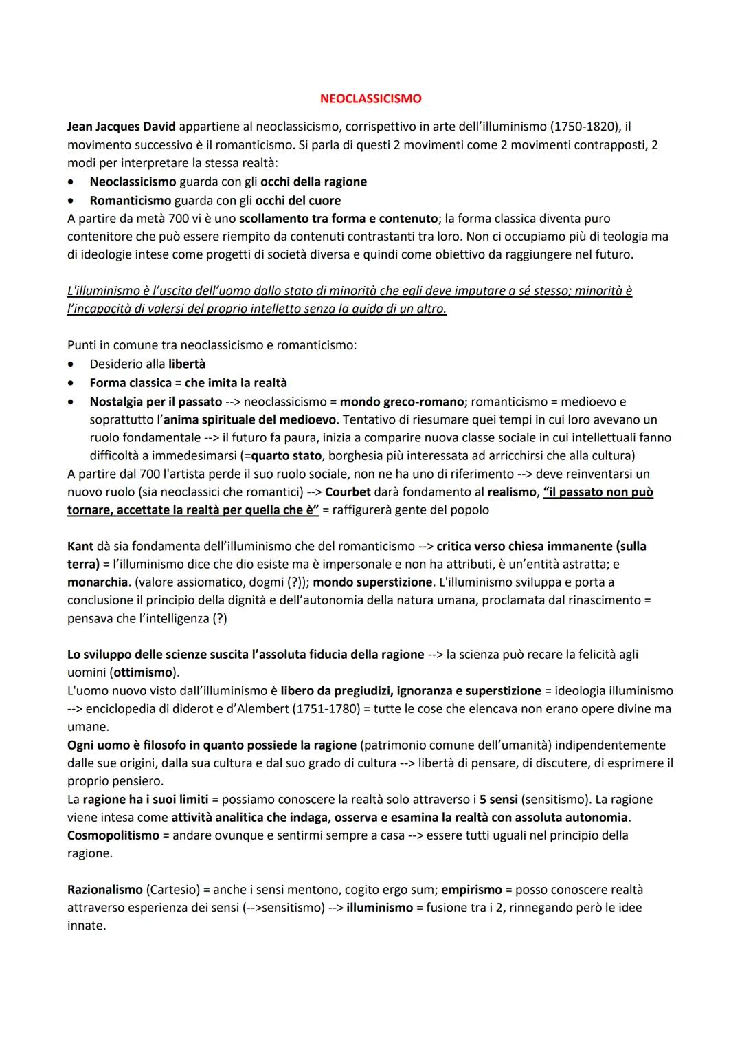 NEOCLASSICISMO
Jean Jacques David appartiene al neoclassicismo, corrispettivo in arte dell'illuminismo (1750-1820), il
movimento successivo 
