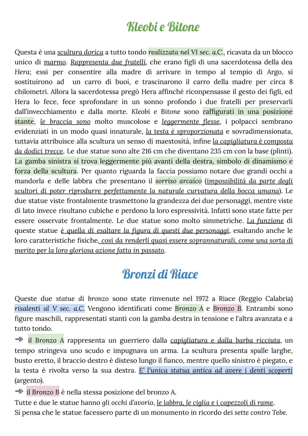 Kleobi e Bitone
Questa è una scultura dorica a tutto tondo realizzata nel VI sec. a.C., ricavata da un blocco
unico di marmo. Rappresenta du