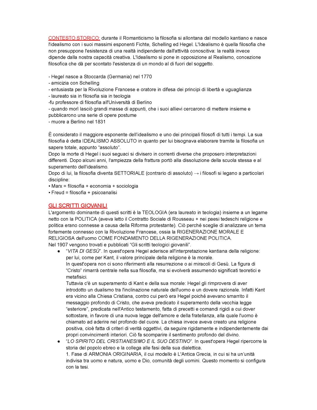 HEGEL RIASSUNTO COMPLETO PER MATURITA'