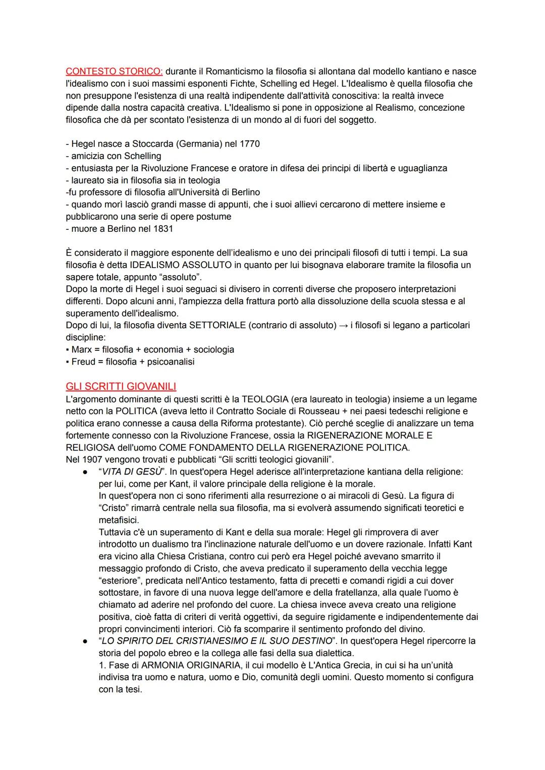 CONTESTO STORICO: durante il Romanticismo la filosofia si allontana dal modello kantiano e nasce
l'idealismo con i suoi massimi esponenti Fi