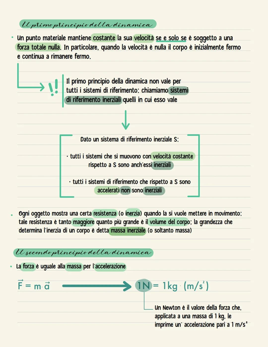 ●
●
U primo principio della dinamica
un punto materiale mantiene costante la sua velocità se e solo se è soggetto a una
forza totale nulla. 