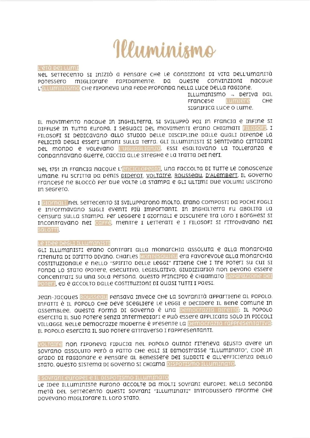 Illuminismo Riassunto PDF: Schemi Semplici per la Scuola Media