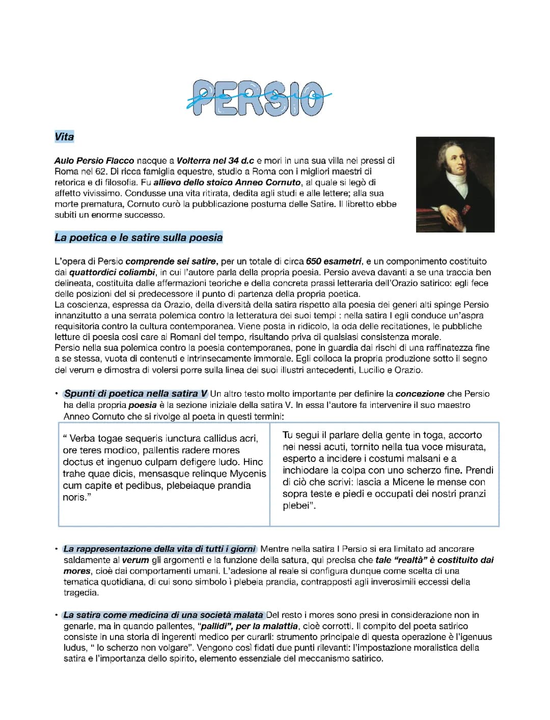 Persio: Biografia e Analisi delle Satire