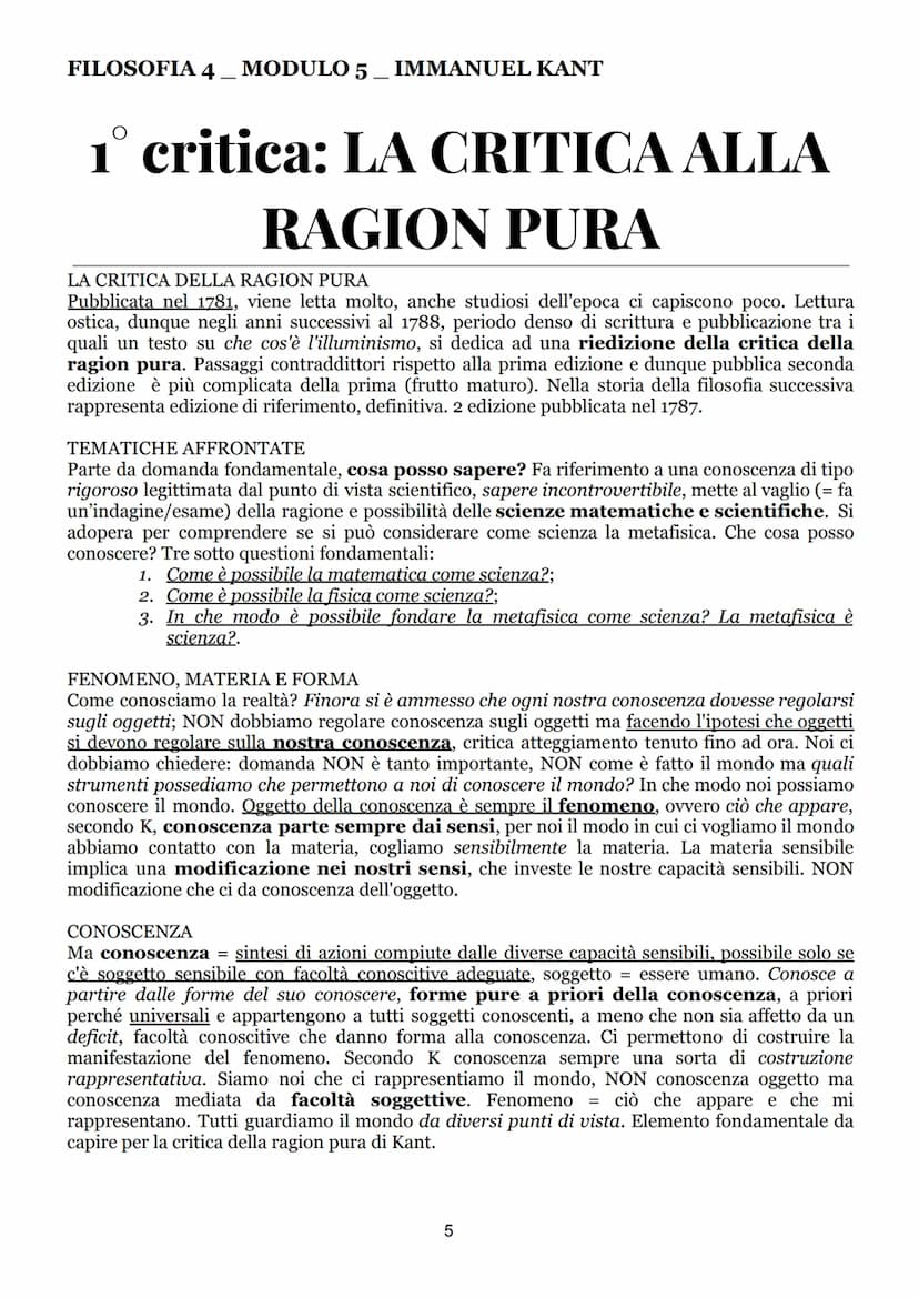 FILOSOFIA 4 MODULO 5. IMMANUEL KANT
IMMANUEL KANT
INTRODUZIONE ALLA FIGURA DI IMMANUEL KANT
Figura dell'illuminismo europeo. Recepisce istan