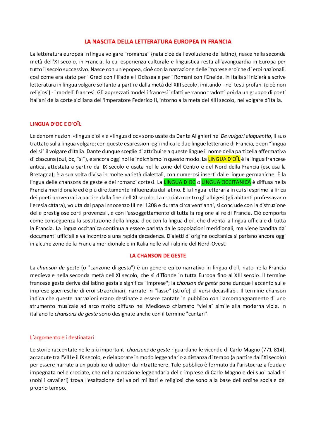 Scopri la Nascita della Letteratura Francese e Italiana: PDF e Riassunti