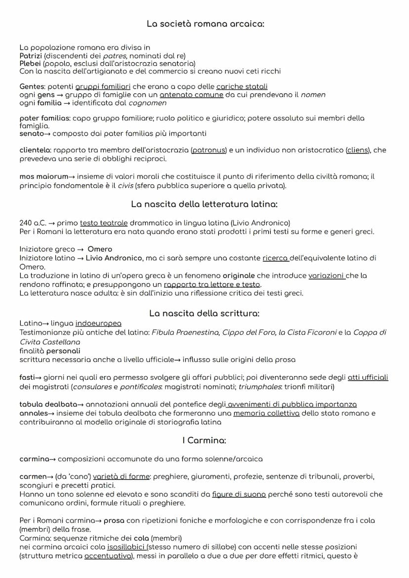 La società romana arcaica:
La popolazione romana era divisa in
Patrizi (discendenti dei patres, nominati dal re)
Plebei (popolo, esclusi dal