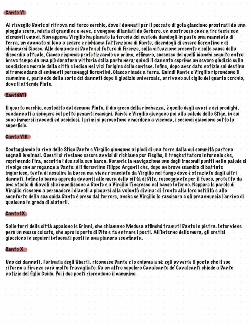 Canto
INFERNO CANTI RIASSUNTO DAL I AL X
Dante si smarrisce nell' oscura selva dei suoi errori e peccati. Quando spera di poter salire sulla