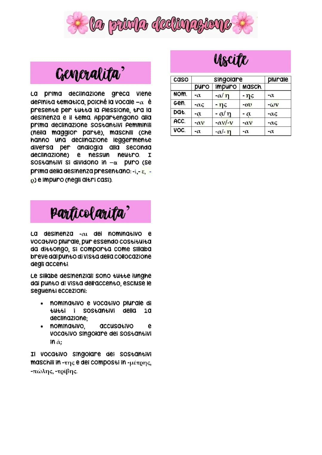 Prima e Seconda Declinazione Greco 🌸| PDF e Sostantivi