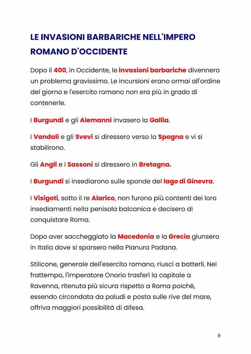 LE INVASIONI BARBARICHE
I tentativi di Diocleziano, Costantino e Teodosio di
rafforzare l'impero non ebbero i frutti sperati.
L'impero roman