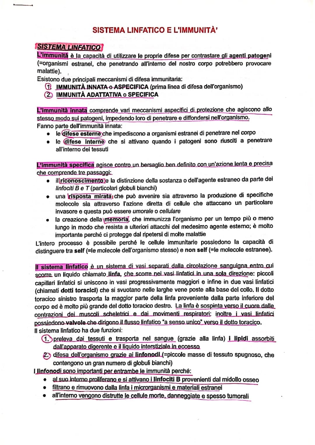 Sistema linfatico e immunità 