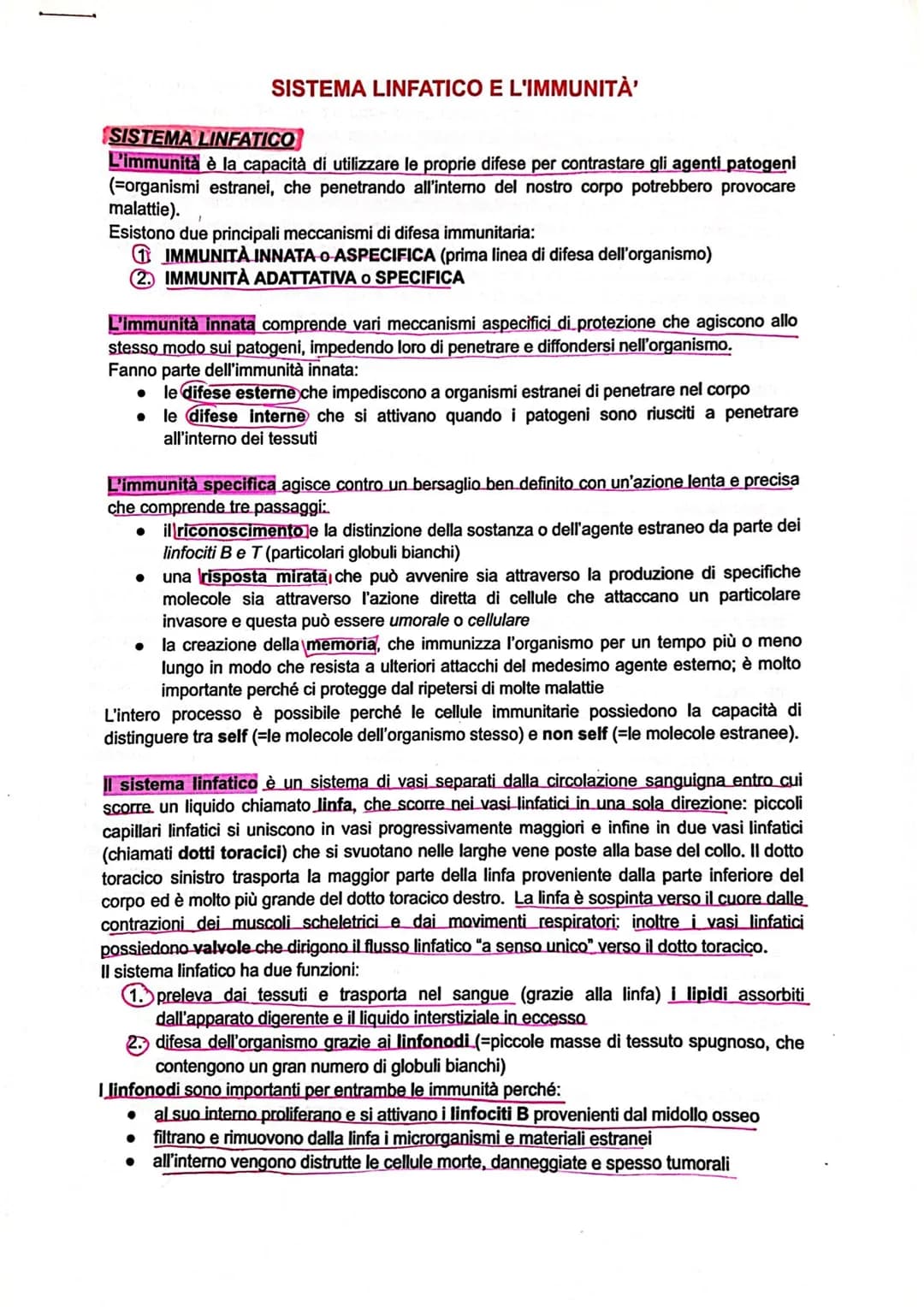 SISTEMA LINFATICO E L'IMMUNITÀ'
SISTEMA LINFATICO
L'immunità è la capacità di utilizzare le proprie difese per contrastare gli agenti patoge