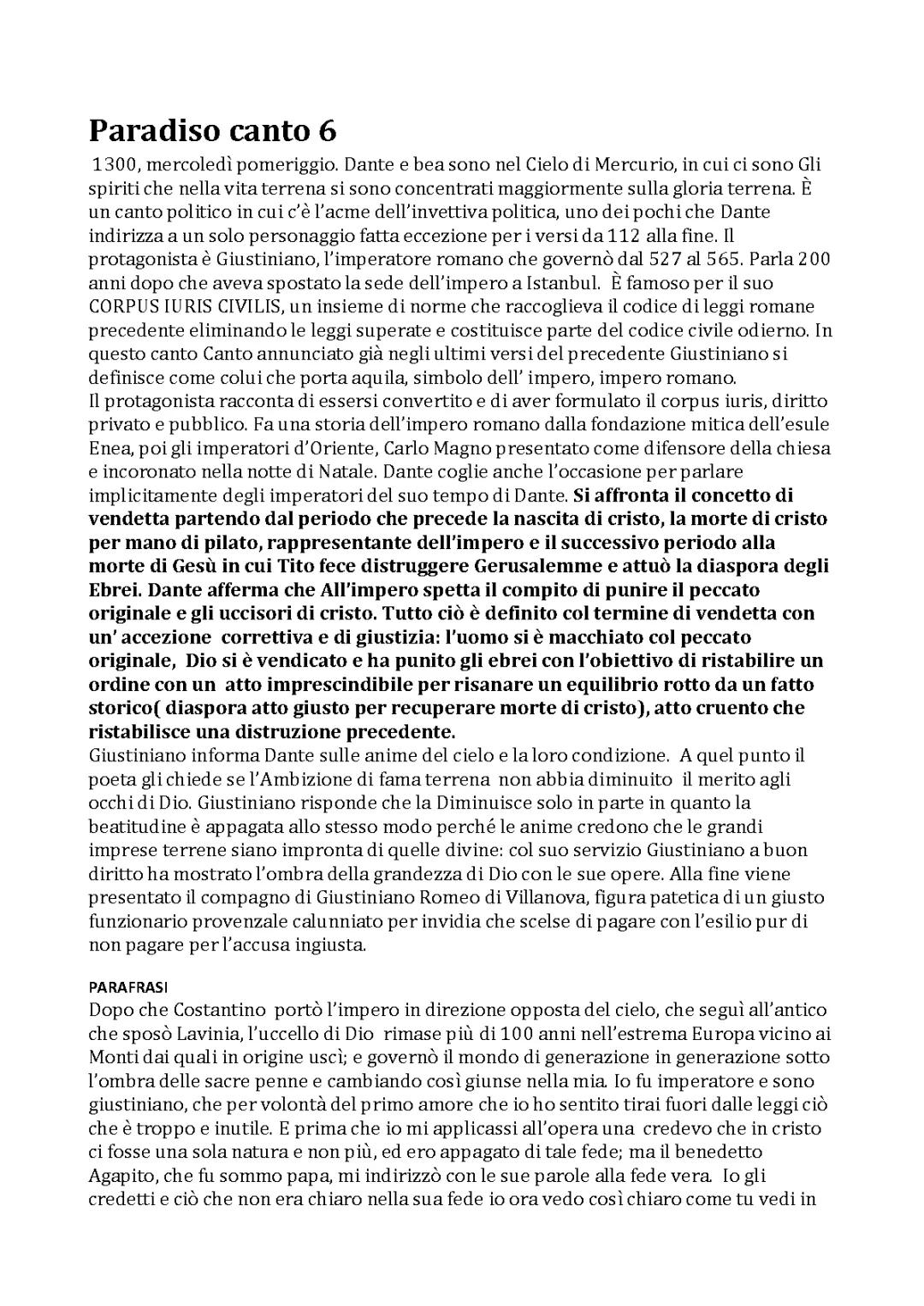 Analisi del Canto 6 del Paradiso: Spiegazione Dettagliata