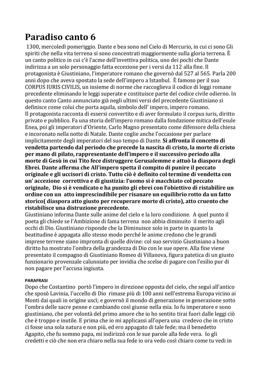 Paradiso canto 6
1300, mercoledì pomeriggio. Dante e bea sono nel Cielo di Mercurio, in cui ci sono Gli
spiriti che nella vita terrena si so