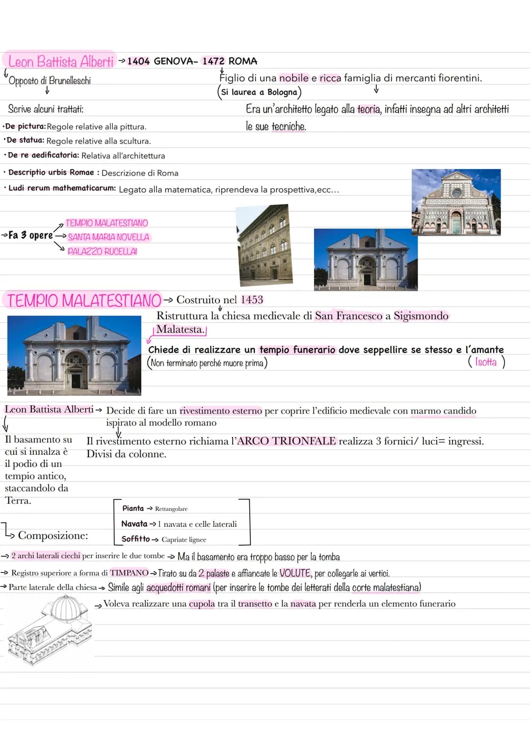 Leon Battista Alberti →1404 GENOVA- 1472 ROMA
S
Opposto di Brunelleschi
Scrive alcuni trattati:
•De pictura: Regole relative alla pittura.
D