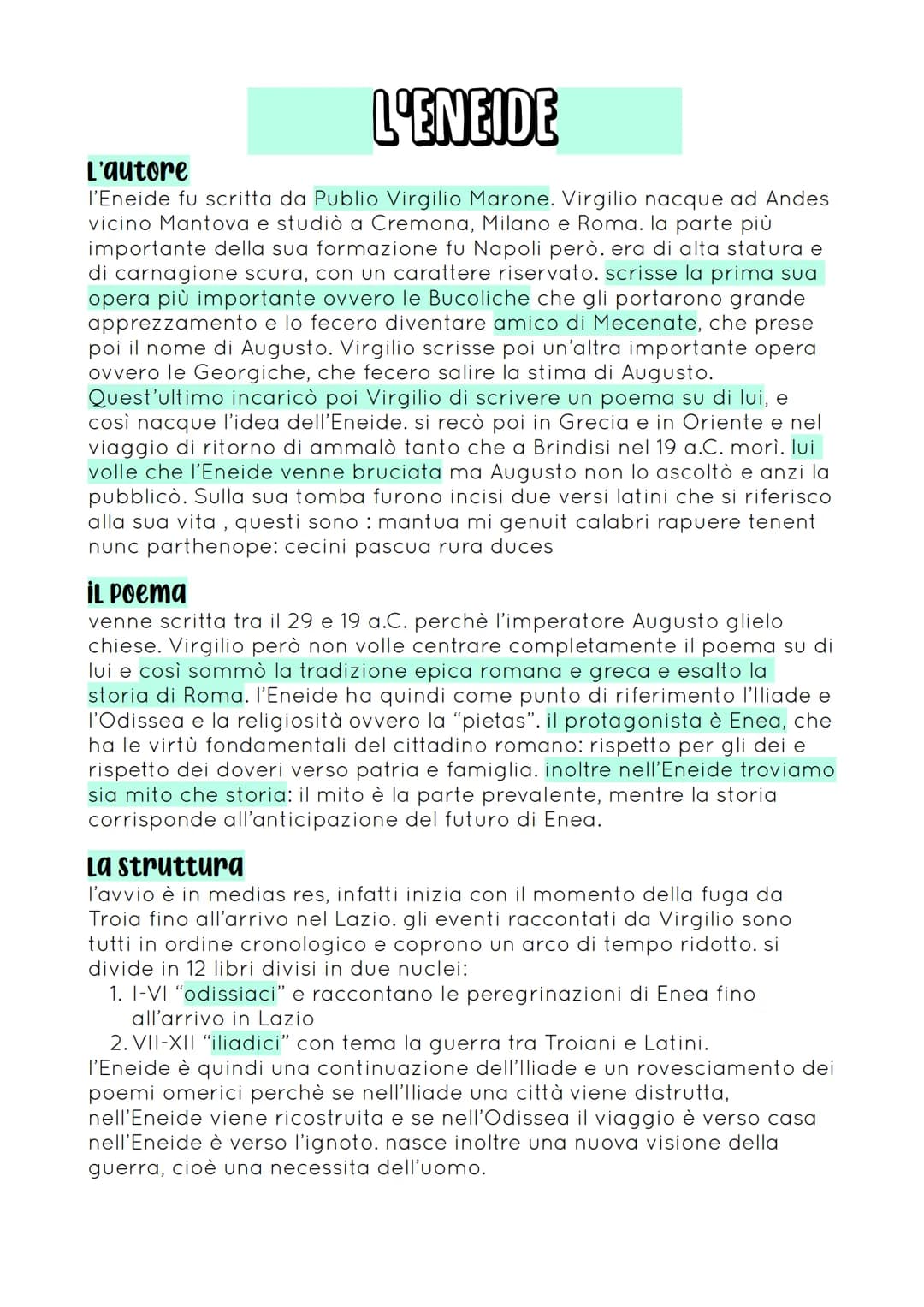 L'ENEIDE
L'autore
l'Eneide fu scritta da Publio Virgilio Marone. Virgilio nacque ad Andes
vicino Mantova e studiò a Cremona, Milano e Roma. 