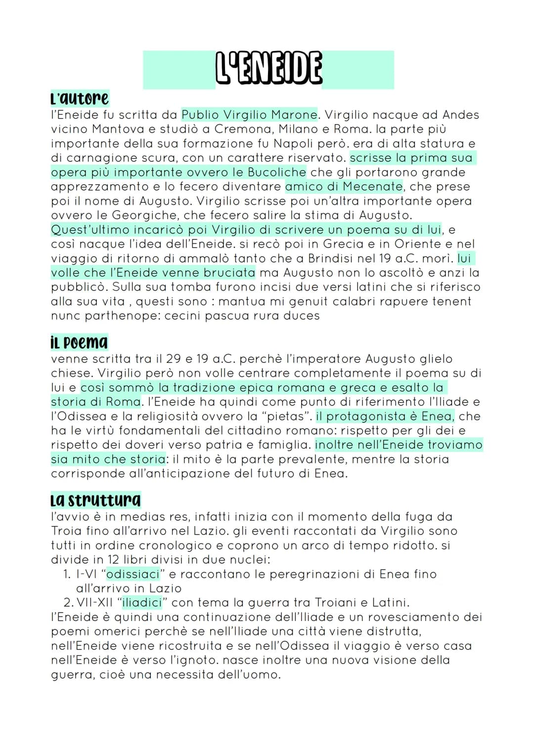 L'ENEIDE
L'autore
l'Eneide fu scritta da Publio Virgilio Marone. Virgilio nacque ad Andes
vicino Mantova e studiò a Cremona, Milano e Roma. 