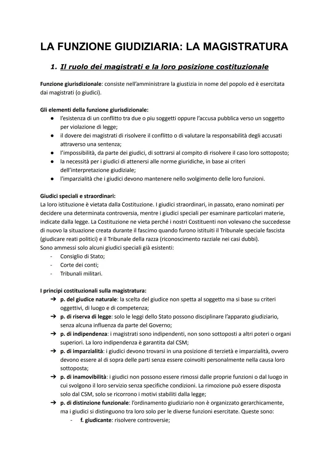 # LA FUNZIONE GIUDIZIARIA: LA MAGISTRATURA

1. Il ruolo dei magistrati e la loro posizione costituzionale

Funzione giurisdizionale: consist