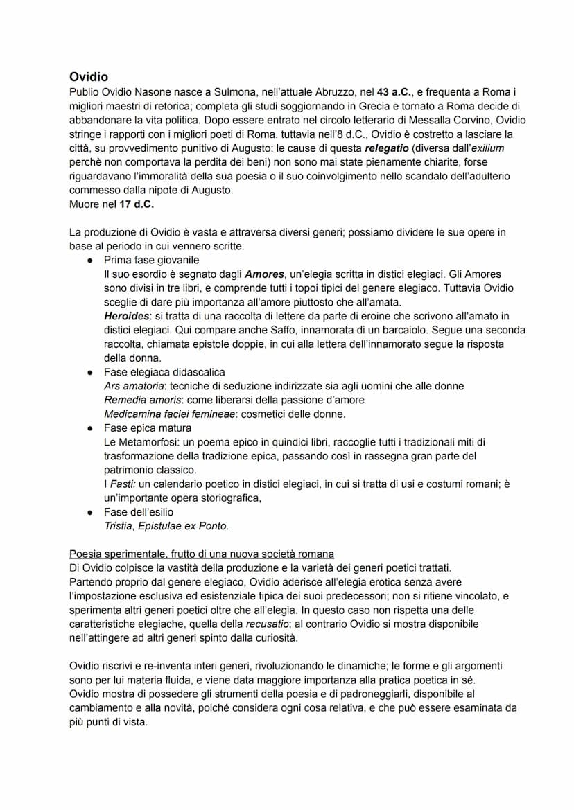L'elegia
Caratteristiche generali
-L'elegia prende il nome dai distici elegiaci (formati da un esametro e un pentametro) con cui
venivano sc
