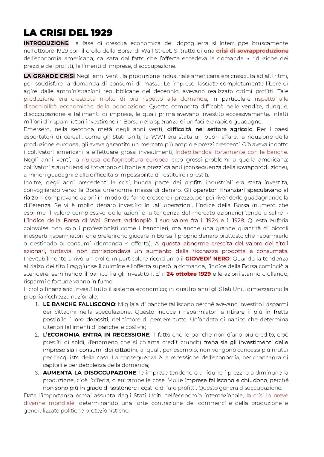 CRISI DEL ‘29 e NEW DEAL