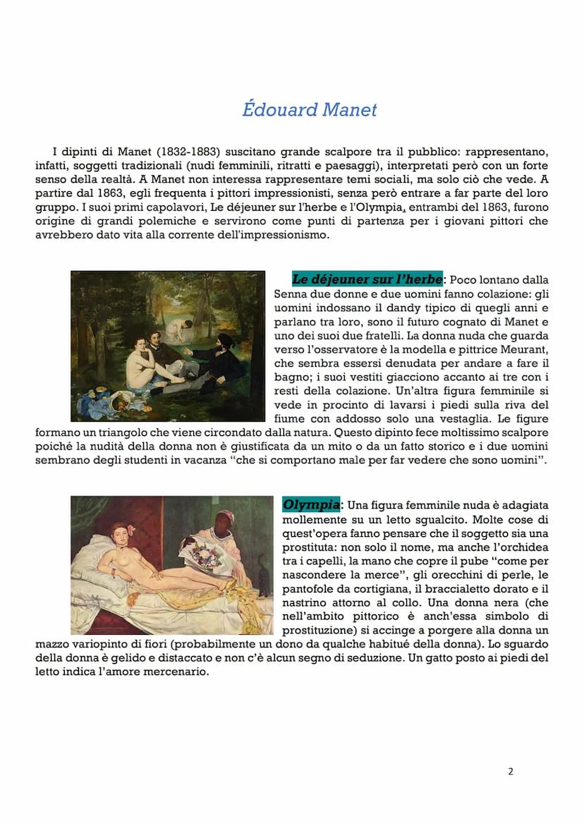 L'impressionismo
Grazie allo sviluppo tecnologico che ha portato la rivoluzione industriale, anche il mondo
dell'arte progredisce con una nu