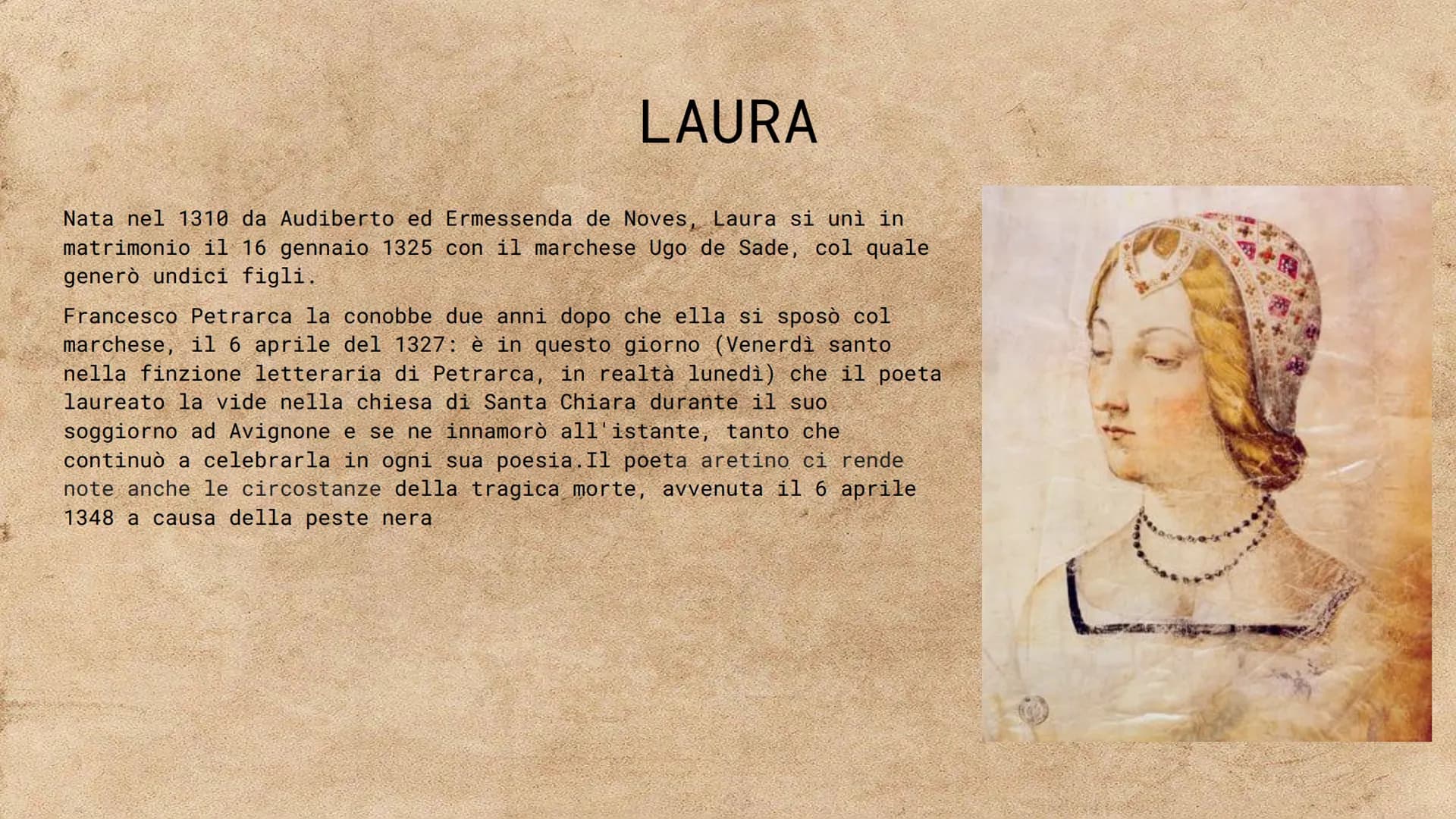 PETRARCA Nascita
Petrarca nasce ad Arezzo, dopo
che i suoi genitori erano stati
esiliati da Firenze
1304
1327
LINEA DEL TEMPO
Incontro con L