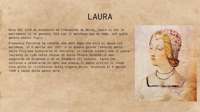 PETRARCA Nascita
Petrarca nasce ad Arezzo, dopo
che i suoi genitori erano stati
esiliati da Firenze
1304
1327
LINEA DEL TEMPO
Incontro con L